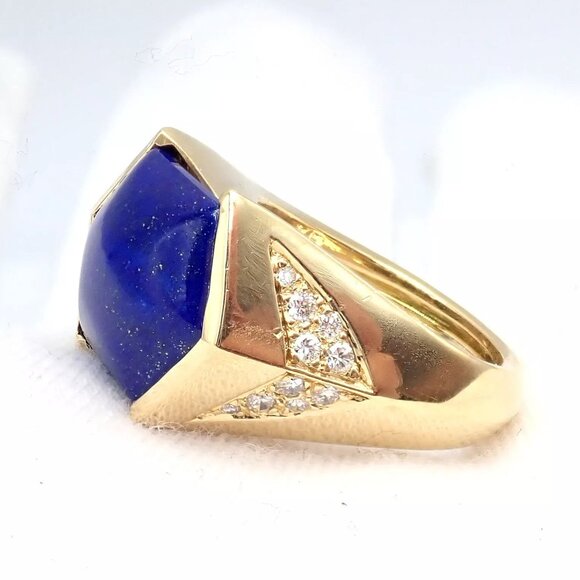Authentic! Julius Cohen 18k Yellow Gold Diamond Lapis Ring - Picture 11 of 13